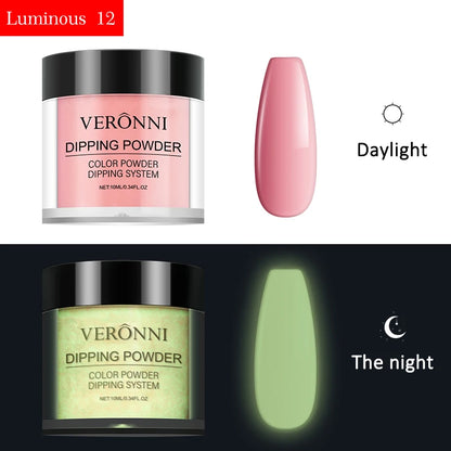 12 Colors Luminous Effect Dip Nail Powder Neon Nail Art Powder Dipping Powder System For DIY Home Salon 3D Manicure Extension