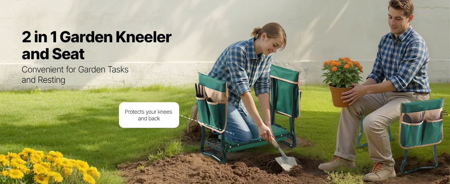 Garden Kneeler and Seat 6 inch Wide Kneeling Pad Heavy Duty Garden Kneeling Stool Folding Garden Seat with 2 Tool Bags
