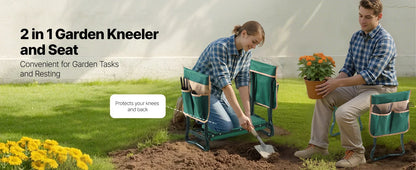 Garden Kneeler and Seat 6 inch Wide Kneeling Pad Heavy Duty Garden Kneeling Stool Folding Garden Seat with 2 Tool Bags