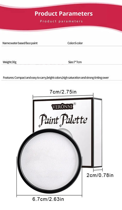 Water Monochromatic Face Body Painting Palette Makeup Body Partie 10 Brushes and Palettes Set 30G