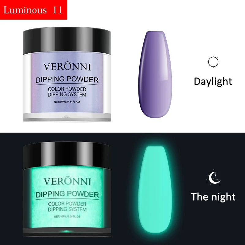 12 Colors Luminous Effect Dip Nail Powder Neon Nail Art Powder Dipping Powder System For DIY Home Salon 3D Manicure Extension