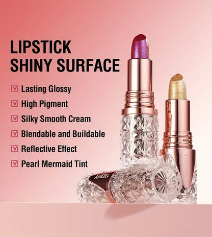 Fine Glitter lipstick, quicksand gold lipstick, moisturizing silky mermaid girl pink, long-lasting waterproof， grapefruit orange